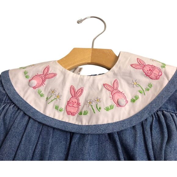 Baby Crew Embroidered Easter Bunnies Collar Denim Dress - Picture 2 of 7